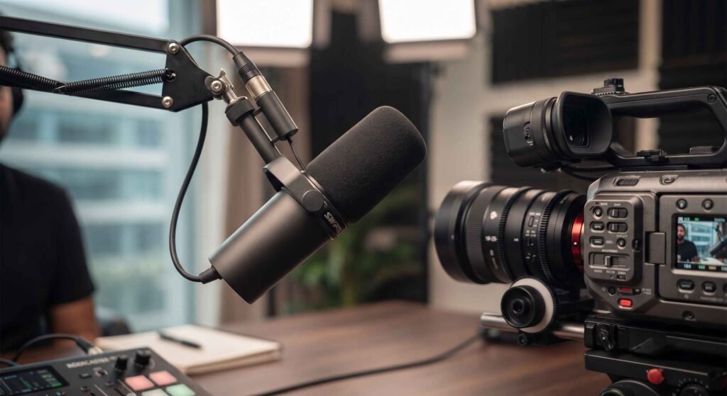Video podcast production studio in Gurugram — multi-camera recording setup at Studio Teczie